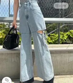 MAJESTIC LEGON サイドスリットビジューデニムパンツ