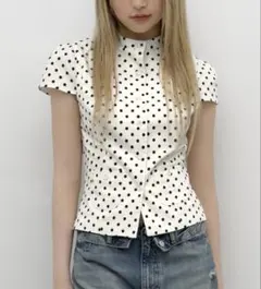 (ZARA)ドット柄ポケット付きポプリンTシャツ