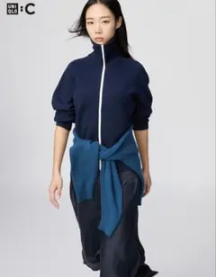 【新品】UNIQLO C ミラノリブフルジップカーディガン Lネイビー ユニクロ