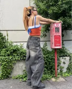 ワイドデニムパンツ ダークグレー
