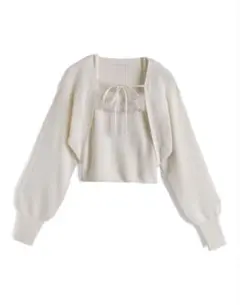 ホワイトリブ編み　アンサンブル