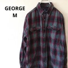 USA古着 GEORGE ネルシャツ M ワインレッド　グレー　オンブレチェック