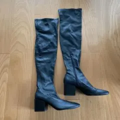 ジッパー付き ブラック ニーハイブーツ 39