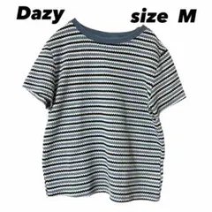 Dazy 半袖 Tシャツ カットソー ボーダー リブ M 青 ブルー