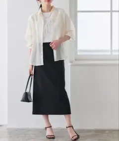 接触冷感リネンライクスカート　L ブラック