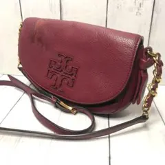 TORY BURCH　ミニショルダー　ポーチ　サコッシュバッグ　シボ革　チェーン