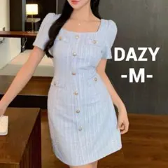 【極美品】DAZY シーイン ツイードミニワンピ 半袖 水色 キャバワンピ