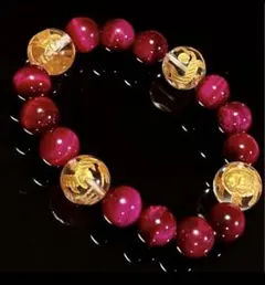 AAA四神獣金彫水晶＊AAAピンクタイガーアイ＊天然石パワーストーンブレスレット