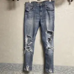 美品　ベルシュカ　ダメージジーンズ ライトブルー スリムフィット