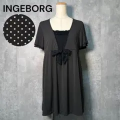 お値下げ❣美品INGEBORG パールチェーンとリボン柄半袖ワンピース ブラック INGEBORG リボン柄 パールモチーフワンピース - メルカリ