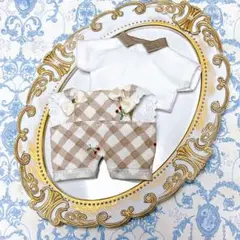 【9/30まで限定価格】15㎝ 16㎝ ぬい服　サロペット　茶　チェック