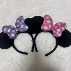 ディズニーカチューシャ スパンコール ピンク 紫