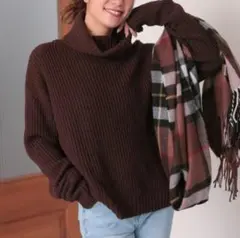 【新品未使用】 オフタートル 畦編み ニット ブラウン トップス　セーター