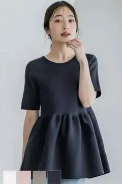 最終値下しました！スポンディッシュペプラムニット　ネイビー　M