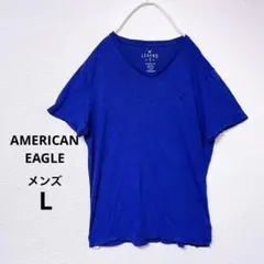 アメリカンイーグル VネックTシャツ Lサイズ メンズ ブルー 半袖 古着