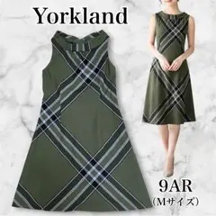 【9AR】Yorkland ノースリーブワンピース バイアスチェックモスグリーンのサムネイル