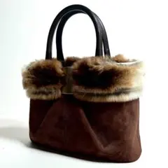 【極美品】サルヴァトーレフェラガモ ヴァラリボン スエード ファー ハンドバック