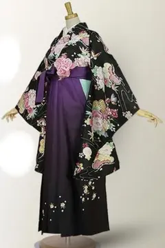 卒業袴 着物 二尺袖 袴 2点セット 仕立て上がり 黒 紫