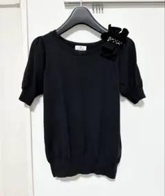 ランバンオンブルー　イエナ　ウール100% 半袖ニット　黒 パフスリーブ ニット