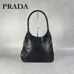 美品 プラダ ナイロン レザー ワンショルダーバッグ 黒 テスート 金具