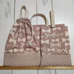 《ハンドメイド》バッグ ３点セット リボン 大 ピンク　白　入園入学グッズ