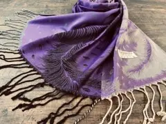 パシュミナ 羽根 フェザー柄 グラデーション 大判 ストール パープル系