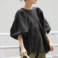ジャーナルスタンダード リネンパフスリーブブラウス ブラック 麻綿 F 