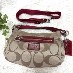 【美品】COACH ショルダーバッグ ポピーシグネチャー　2way レッド