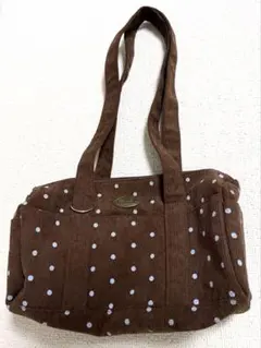 コーデュロイ ドット柄 トートバッグ ブラウン 大容量 ハンドバッグ かわいい