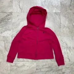 ポロラルフローレン　ジップパーカー　キッズ　140　レッド　刺繡ロゴ　リブ袖