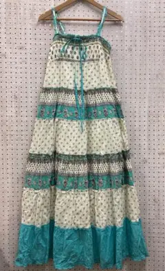 Y2K ガーリーディテール エスニック古着 胸元リボンマキシロングキャミワンピ