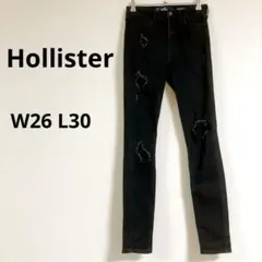Hollister ブラック ダメージ スキニーデニム W26 L30