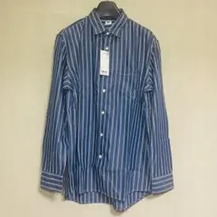 新品　UNIQLO ユニクロ　EFCブロードストライプシャツ　ブルー　Lサイズ