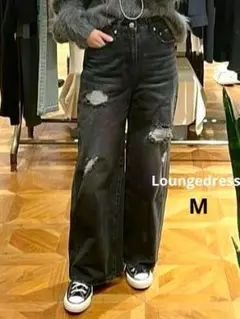 【Loungedress】ルーズデニムパンツ ブラック　サイズMのサムネイル