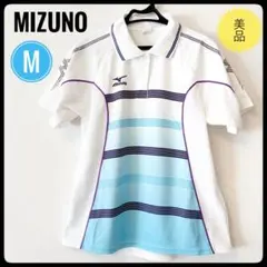 【美品】MIZUNO ポロシャツ Mサイズ ホワイト　ブルー　ソフトテニス