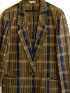【未使用】春秋に最適な薄手のジャケット　ブラウンと紺色のチェック　レデース11号