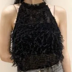 スナイデル　フリルカットブラウス　ブラック　ノースリーブ