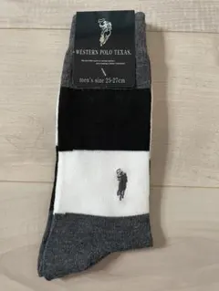 polo 靴下　メンズ　25-27cm  ストライプ　黒白