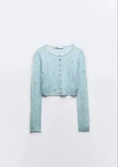 ZARA ビーズクロップドニットカーディガン