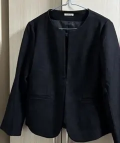 美品 レディース 黒 ノーカラージャケット オフィス おしゃれ