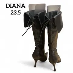 希少 DIANA ダイアナ ポインテッドトゥ ロングブーツ レースアップ 黒