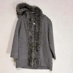 【ZARA】 ファー付き フード付き ニット カーディガン