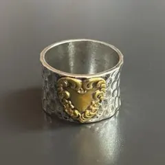 アンティーク 平打ちシルバーリング 9号ゴールド ミックスメタル ハート