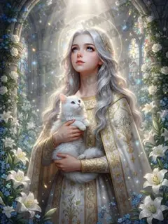 コムテチオリジナル　聖女と猫　デジタルアート　2Lサイズ