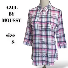 AZUL BY MOUSSY チェック柄五分袖シャツ Sサイズ ピンク