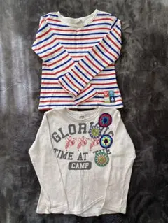 長袖カットソー2枚セット（ストライプ・刺繍） 120