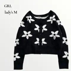 GRLグレイル／花柄 ニットカーディガン ショート丈 厚手 Mサイズ