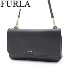 【良品】FURLA フルラ Riva レザー ショルダー ウォレット ブラック