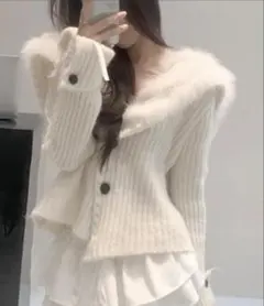 DIAVEL 水手襟風ファーニットカーディガン／リボンタイ付き2WAY