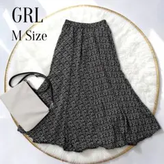 グレイル 花柄ロングスカート 黒 M フレア ウエストゴム